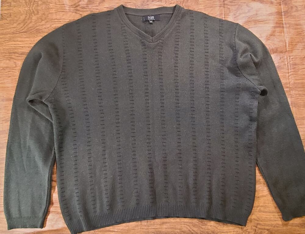 Vintage Raffi Linea Uomo Sweater Mens XXL Italy Wool Blend V-neck Pullover Green